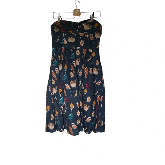 Maeve Navy Native Birds Print Strapless Midi Dress - Picture 4 of 9